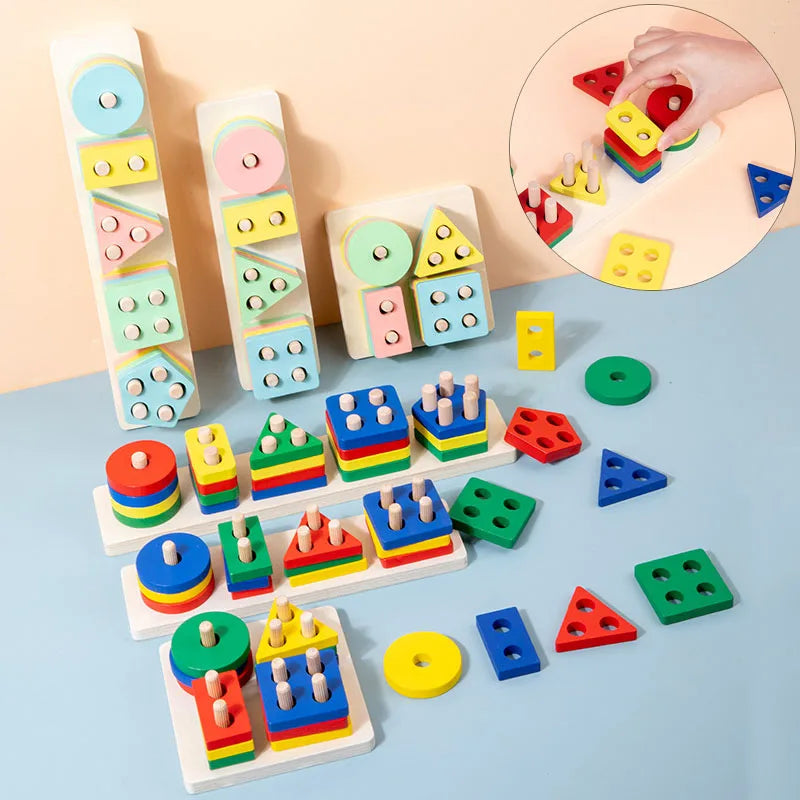 Bloques Montessori de Madera – Juego Educativo de Formas y Colores para Niños