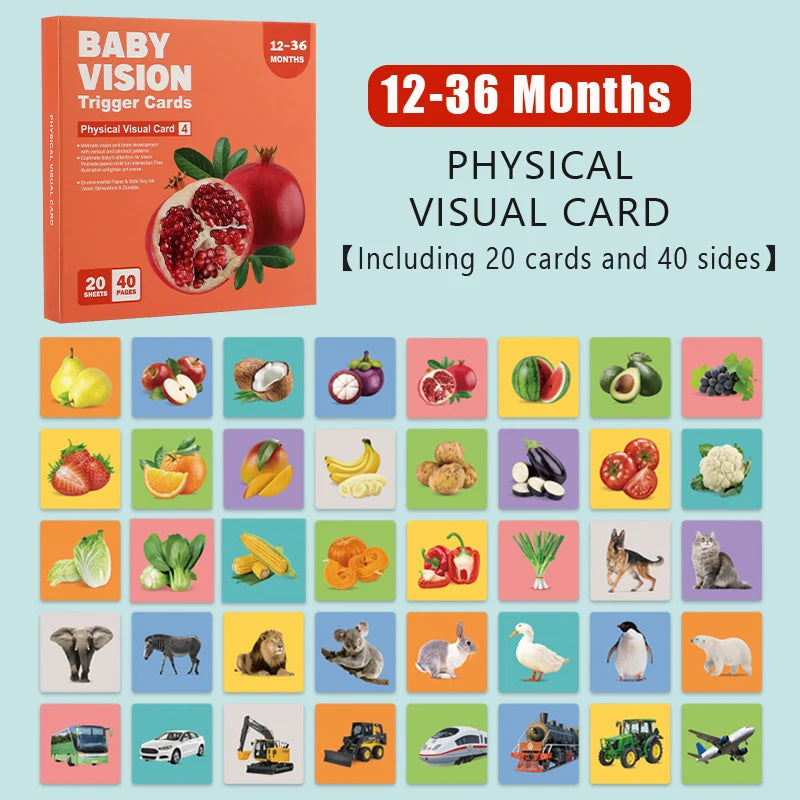 Tarjetas educativas de alto contraste con estimulación visual infantil
