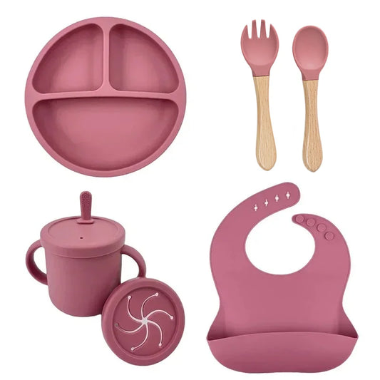 Perfecto kit de Alimentación para Bebés | Platos, Taza y Cubiertos de Silicona Segura