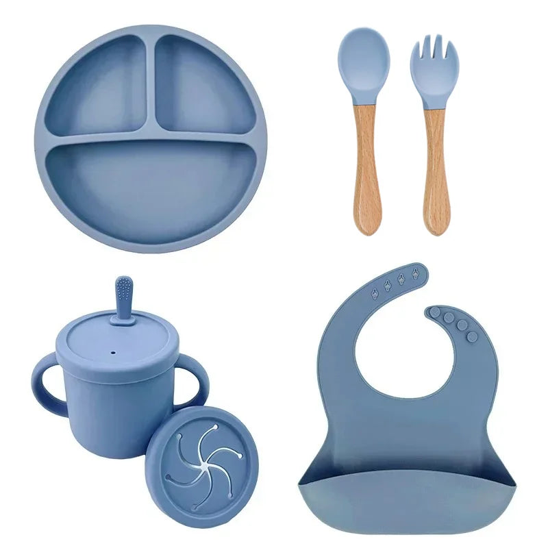 Perfecto kit de Alimentación para Bebés | Platos, Taza y Cubiertos de Silicona Segura