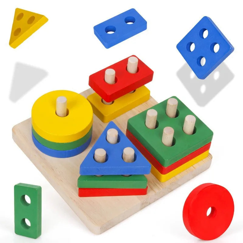 Bloques Montessori de Madera – Juego Educativo de Formas y Colores para Niños