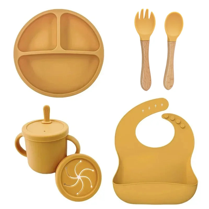 Perfecto kit de Alimentación para Bebés | Platos, Taza y Cubiertos de Silicona Segura