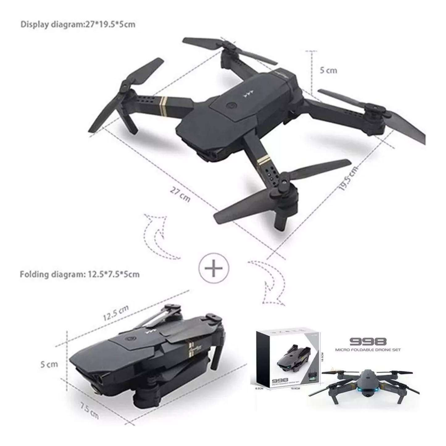 Drone 998 PRO Plegable con Cámara HD WiFi y FPV