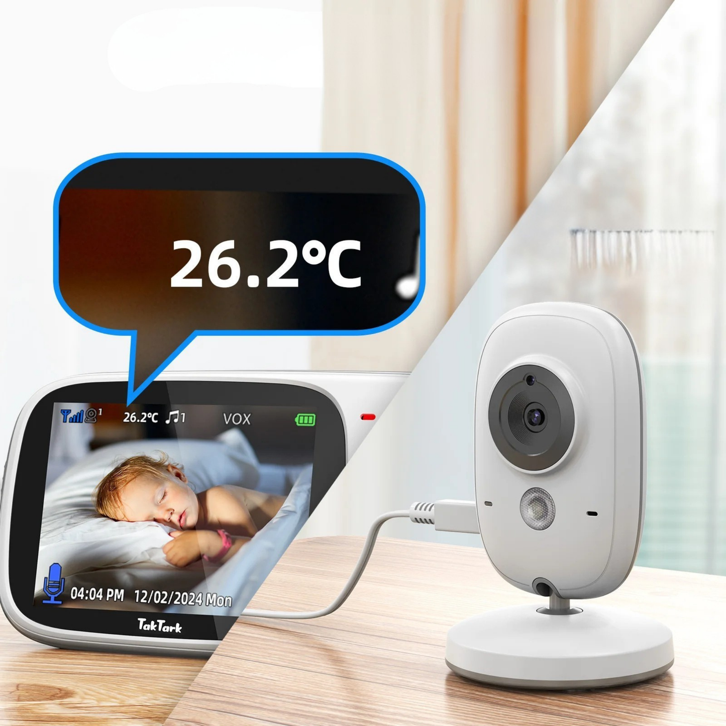 VideoMonitor de Bebé A&C Lite – Visión Nocturna Automática, Audio Bidireccional y Control de Temperatura