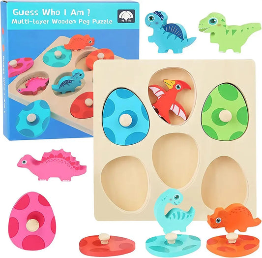 Rompecabezas Montessori de Dinosaurios en Madera – Juguete Educativo para Niños Pequeños