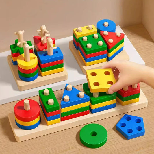 Bloques Montessori de Madera – Juego Educativo de Formas y Colores para Niños